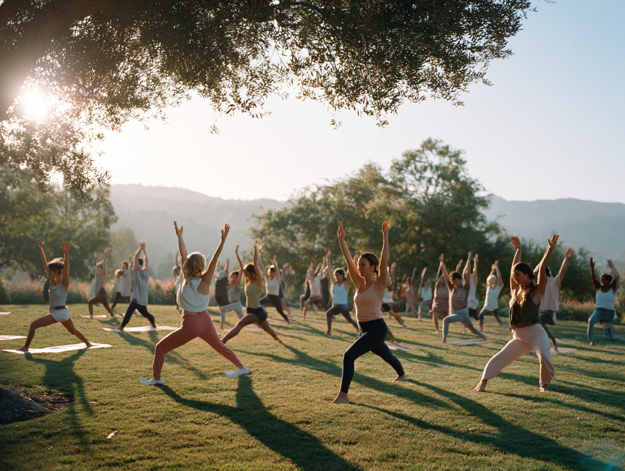 Група людей різного віку практикує йогу